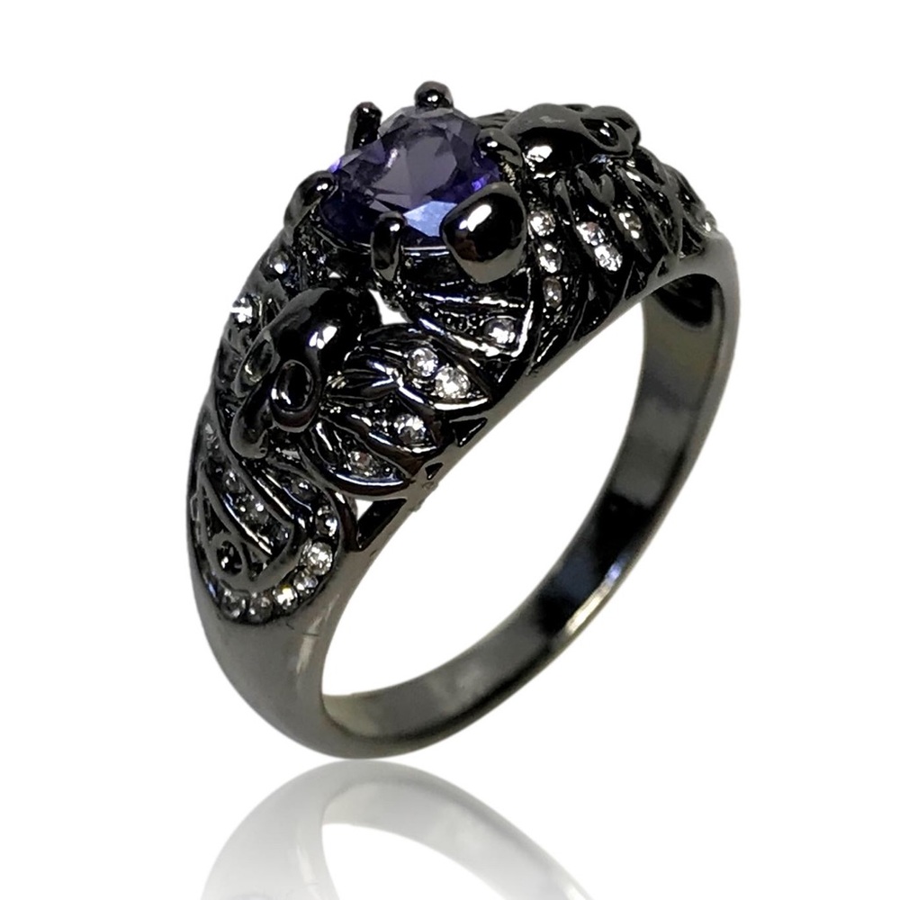 Gothic Vintage Purple Heart Black Skeleton Skull Ring